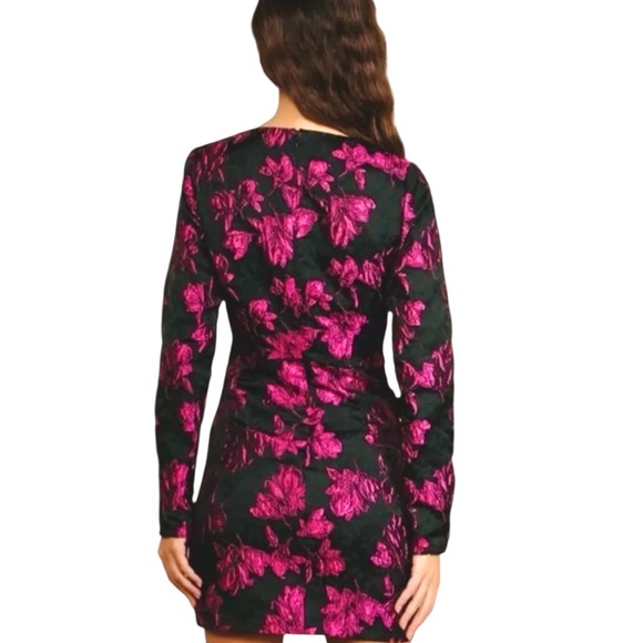 NEW Lulus Elegant Taste Floral Jacquard Mini Dress Black Gray Bright Pink XL NWT - Picture 4 of 16